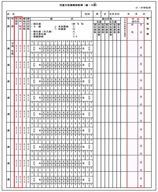 児童生徒健康診断票